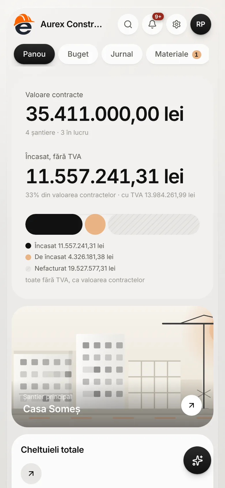 Panoul aplicației pe telefon